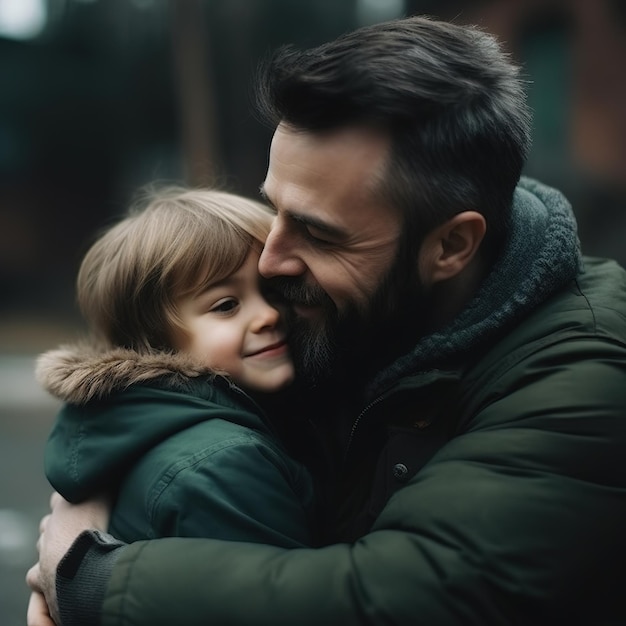 Glücklicher Vatertag mit Vater und Kind, die sich umarmen