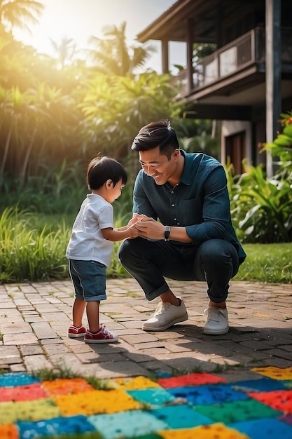 Glücklicher Vatertag, Vater und Sohn zusammen