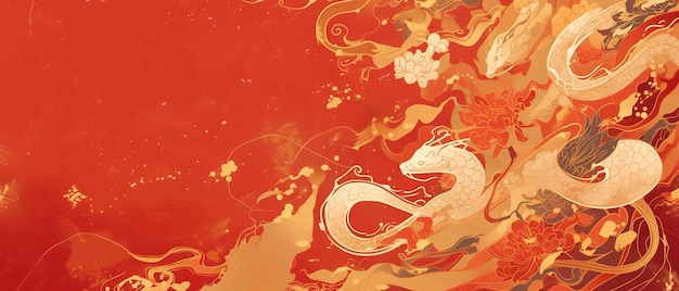 Glückliches chinesisches Neujahr 2025 Hintergrunddesign mit Schlangen-Zodiac-Zeichen und leerem Copy-Raum für Text