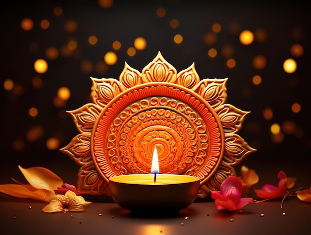 Foto glückliches diwali-festival-banner mit wunderschönen lampen generative ai