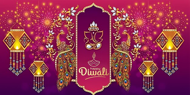 Foto glückliches diwali-grüßkarten-design mit beleuchteten öllampen
