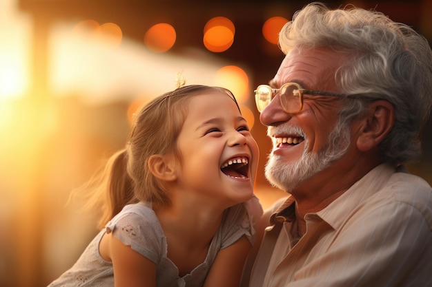 Glückliches Familienporträt von Großvater und Enkelin