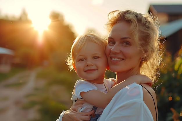 Foto glückliches familienporträt von mutter und sohn