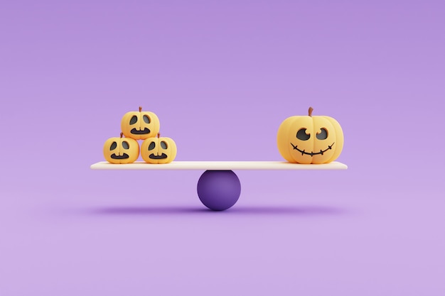 Glückliches Halloween-Konzept, Kürbischarakter auf purpurrotem Hintergrund. Wiedergabe 3d.