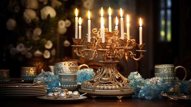 Glückliches Hanukkah, Fest der Lichter, Feier der nationalen geistigen Befreiung unseres Volkes, jüdischer Feiertag, Feier des Lichts, Feiertag der Makkabäer, Sieg über die Griechen, Einweihung des Altars und des Tempels.