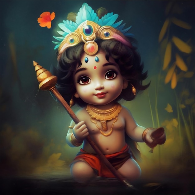 Glückliches Janmashtami-Festival Kleine Zeichentrickfilm Lord Krishna Digitaler Hintergrund