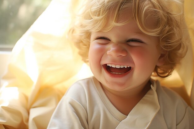 Foto glückliches kind in einem hellen kinderzimmer glückliche kindheit