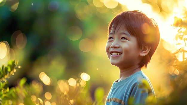 Glückliches Kind lächelt im Sonnenlicht im Freien