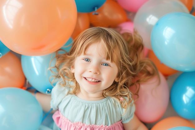 Glückliches kleines Mädchen mit Ballons Generative KI