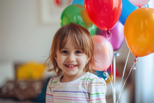 Glückliches kleines Mädchen mit Ballons Generative KI