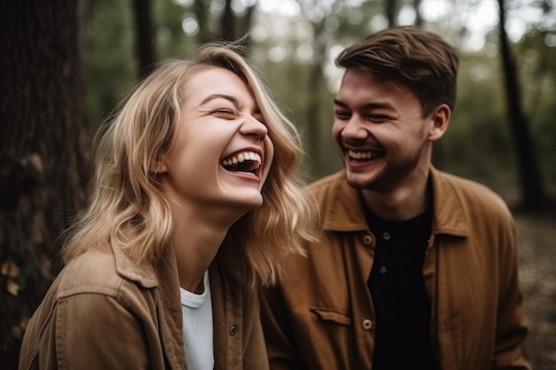 Glückliches lachendes Paar, das Zeit miteinander im Freien verbringt