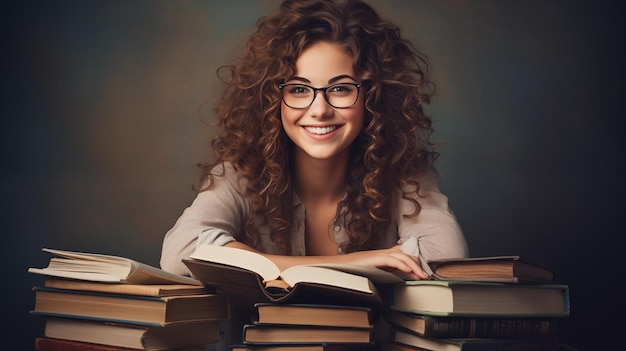 Glückliches Mädchen-Student Porträt von weiblicher Studentin mit Büchern