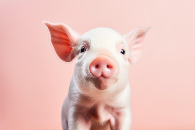 Glückliches süßes Mini-Schwein isoliert auf rosa Hintergrund Glückliches lustiges Ferkel Exotisches Haustier Veganer