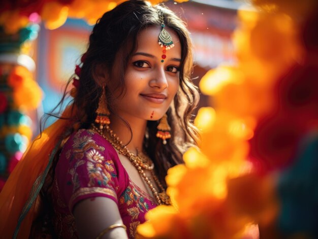 Foto glückliches teej-festival, farbenfrohe indische frau