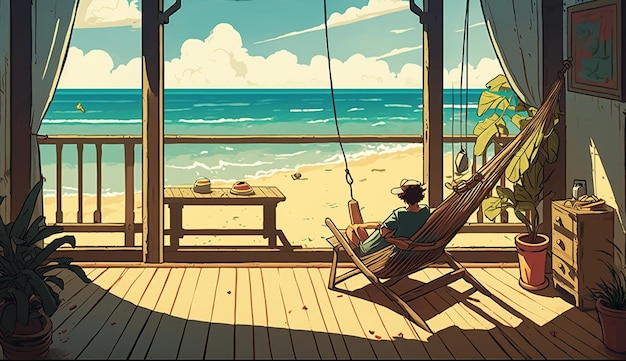 Glückseligkeit am Strand Eine Illustration eines entspannten Tages Generative KI