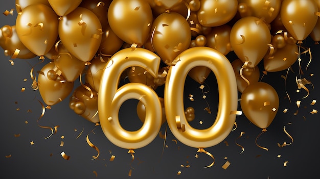 Glückwunschkarte zum 60. Geburtstag mit goldenen Luftballons