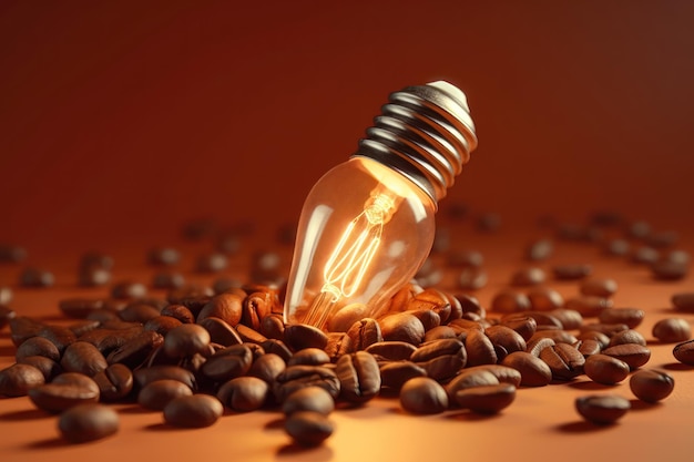 Glühbirne Kaffeebohnen auf farbigem Hintergrund AI generiert