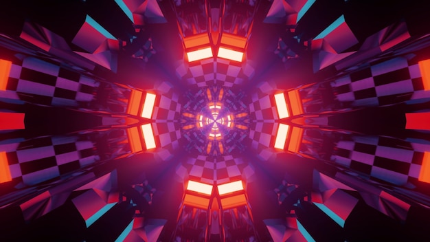 Glühende bunte Neonbeleuchtung mit geometrischem Muster 3d Illustration