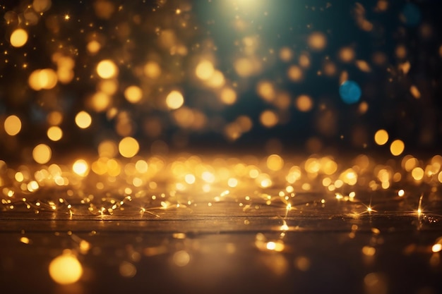Glühende Lichter funkeln auf goldenem Bokeh-Hintergrund