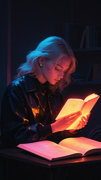 Glühende Liebeslampe mit offenem Buch Romantische und warme bequeme Nuance in einem Leseraum