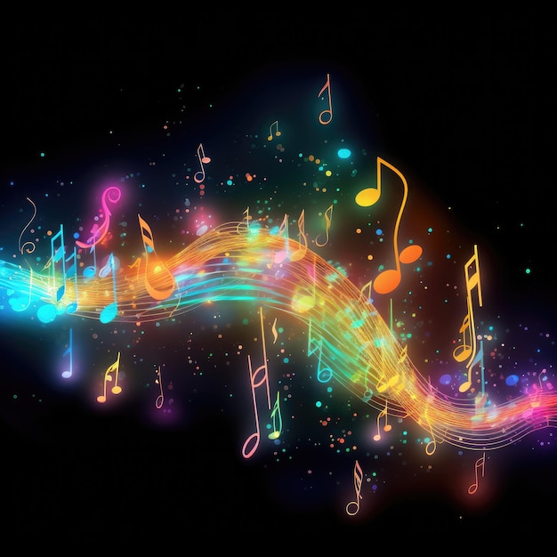 Foto glühende musiknoten im hintergrund mit bokeh