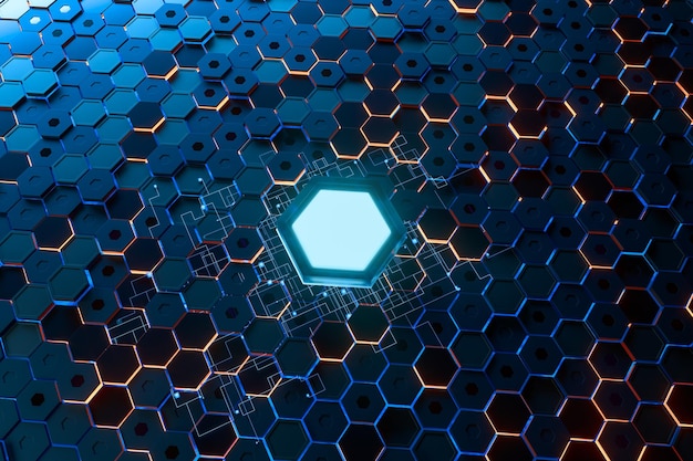 Glühende sechseckige Würfel Hintergrund hitech Cyberspace 3D-Rendering
