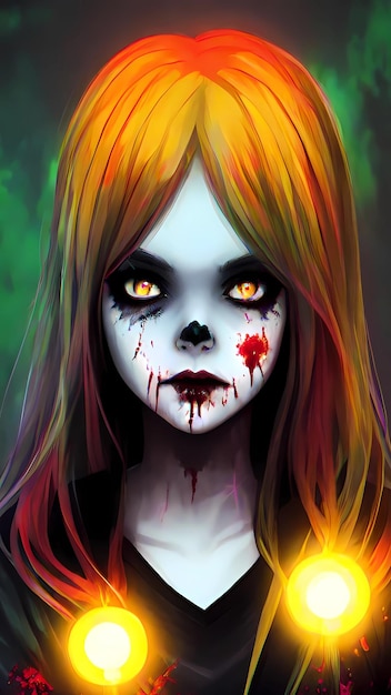 Glühende weibliche Zombie-Cartoon-Figur-Illustration