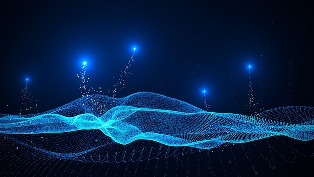 Glühende Welle Technologische Welle Digitaler Hintergrund Konzeptdesign für digitale Technologie 3D-Darstellung