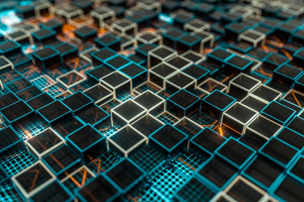 Glühende Würfel blockieren Glasmaterial 3D-Rendering