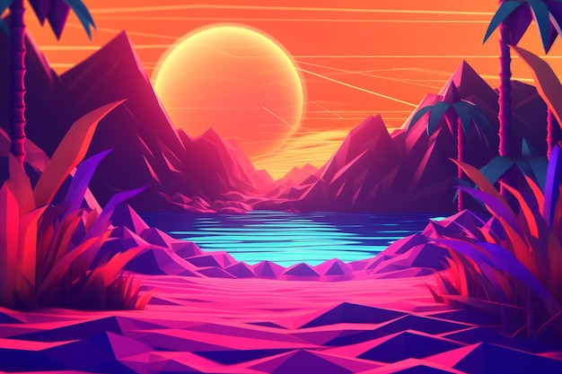 Glühender abstrakter 3D-Hintergrund mit tropischem Thema