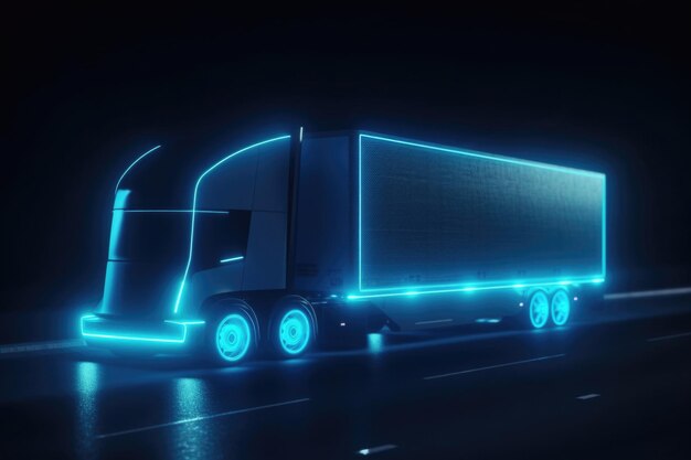 Glühender Lastwagen Futuristisches Liefer- und Logistikkonzept Generative KI