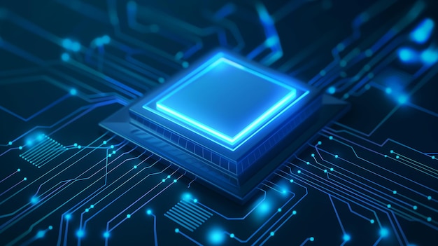 Glühender Neon-KI-Chip im technologischen Hintergrund