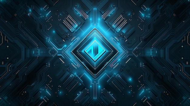 Glühender Neon-KI-Chip im technologischen Hintergrund