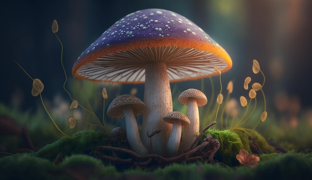 Glühender Pilz, hochauflösendes, giftiges Fantasy-Hintergrundbild, KI-generierte Kunst