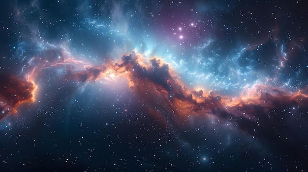 Glühender riesiger Nebel mit jungen Sternen und Galaxien Weltraum-Hintergrund