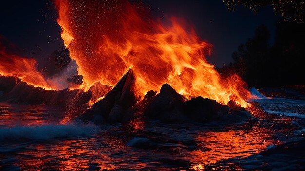 Foto glühendes lagerfeuer entzündet die natur gewaltsame inferno-welle ai-generiertes foto
