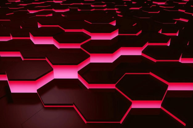 Glühendes rotes Hexagonmuster Hintergrund 3D-Rendering