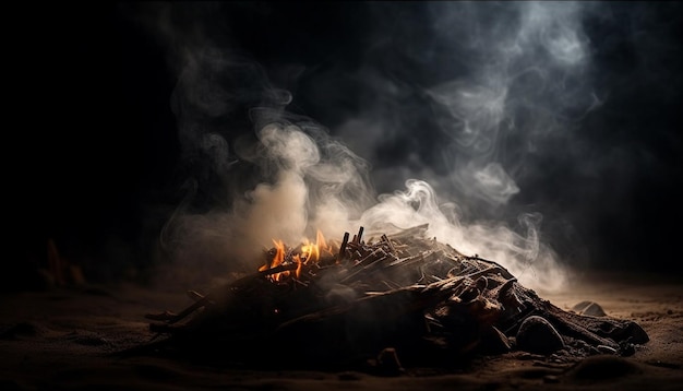 Glühendes, von KI erzeugtes Lagerfeuer in einer gruseligen Waldlandschaft