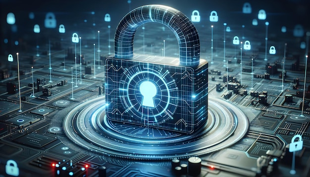 Glyph de bloqueo digital seguro que simboliza la protección de datos sensibles en el tema de seguridad cibernética
