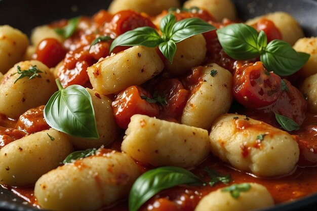 Gnocchi con albahaca fresca y salsa de tomate