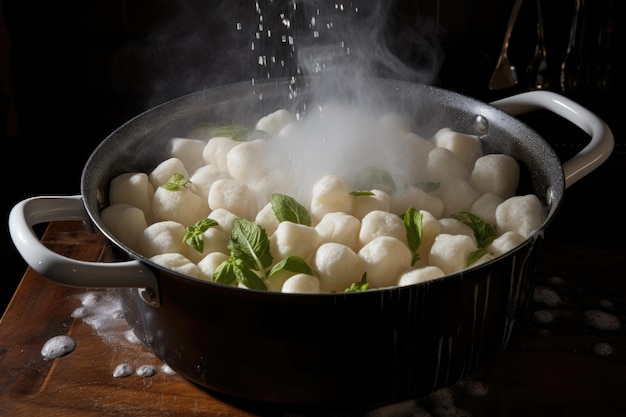 Gnocchi fervendo em uma panela de água