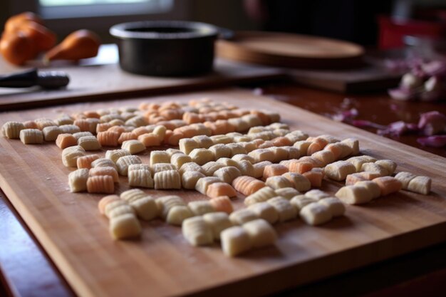 Gnocchi werden auf einem geriffelten Brett geformt, das mit generativer KI erstellt wurde