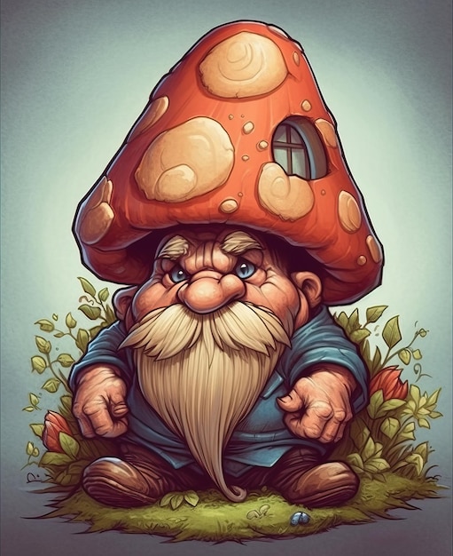 Foto gnome em estilo de desenho animado em um fundo colorido foco suave seletivo