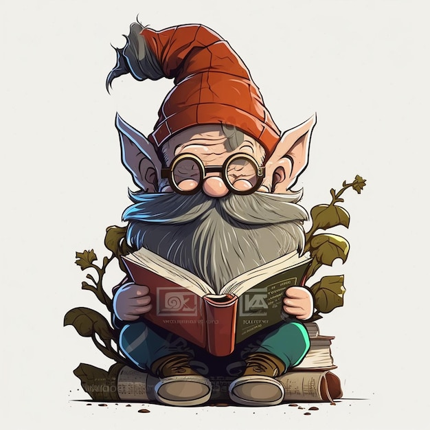 Foto gnome lendo um livro ilustração vetorial