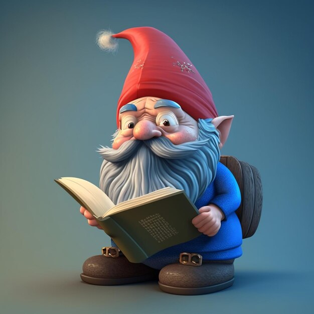 Foto gnome lendo um livro ilustração vetorial