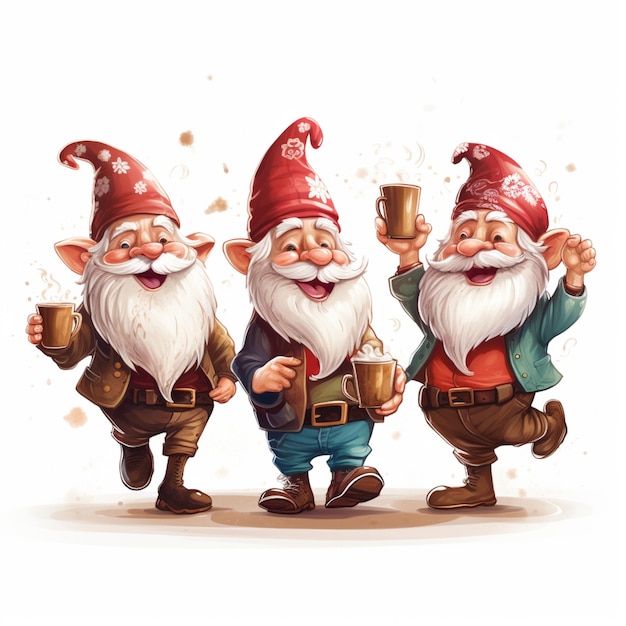 gnomos de desenho animado com cerveja e uma caneca de cerveja generativa ai