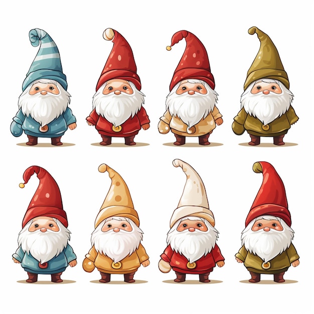 gnomos de dibujos animados con diferentes expresiones faciales generativa ai