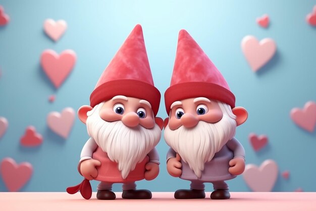 Foto los gnomos enamorados de los corazones día de san valentino