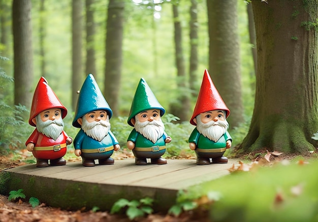 Foto gnomos de jardín en el lecho de flores en el jardín de verano