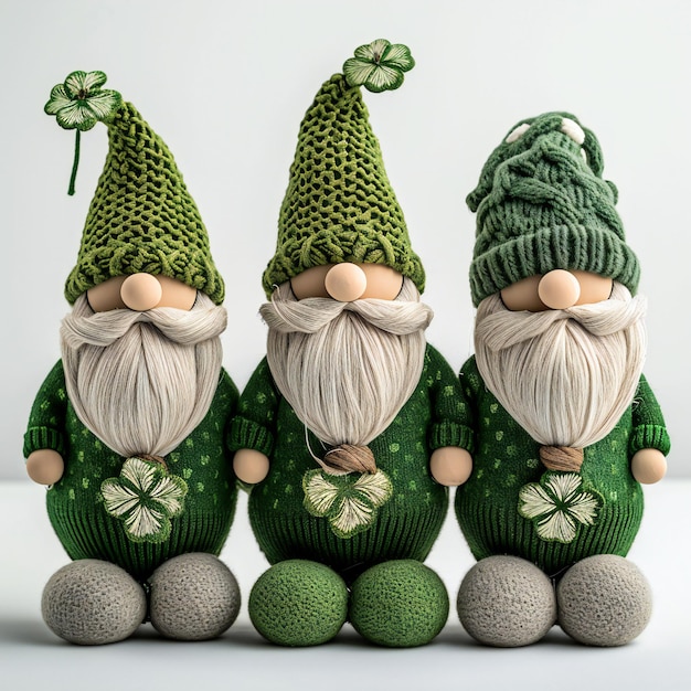 Gnomos verdes hechos a mano con barbas blancas Decoración para el día de San Patricio Perfecto para la cultura irlandesa